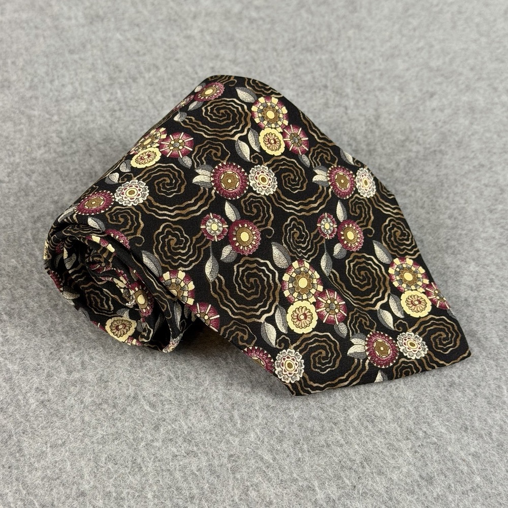 Vintage Metropolitan Museum of Art Silk Tie Black Swirl Floral Medallion 56x4"